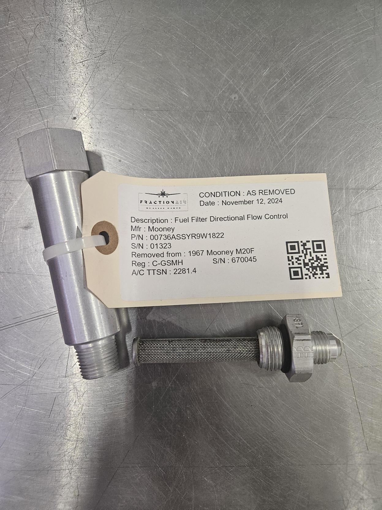 00736ASSYR9W1822 Mooney M20F Fuel Filter Flow Control | FractionAIR Parts - Aircraft Parts & Accessories