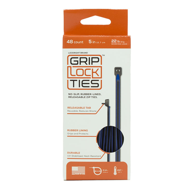 GripLockTies Releasable Cable Ties - 5" Black Nylon / Orange Rubber - Box of 24