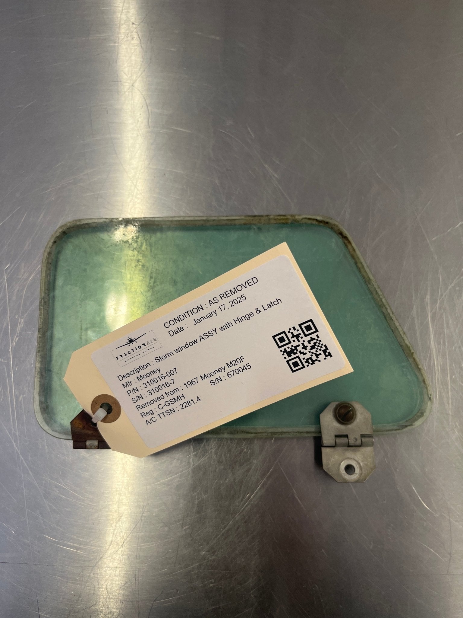 310016 - 007 Storm window ASSY with Hinge & Latch 310016 - 7 | FractionAIR inc. - Aircraft Parts & Accessories