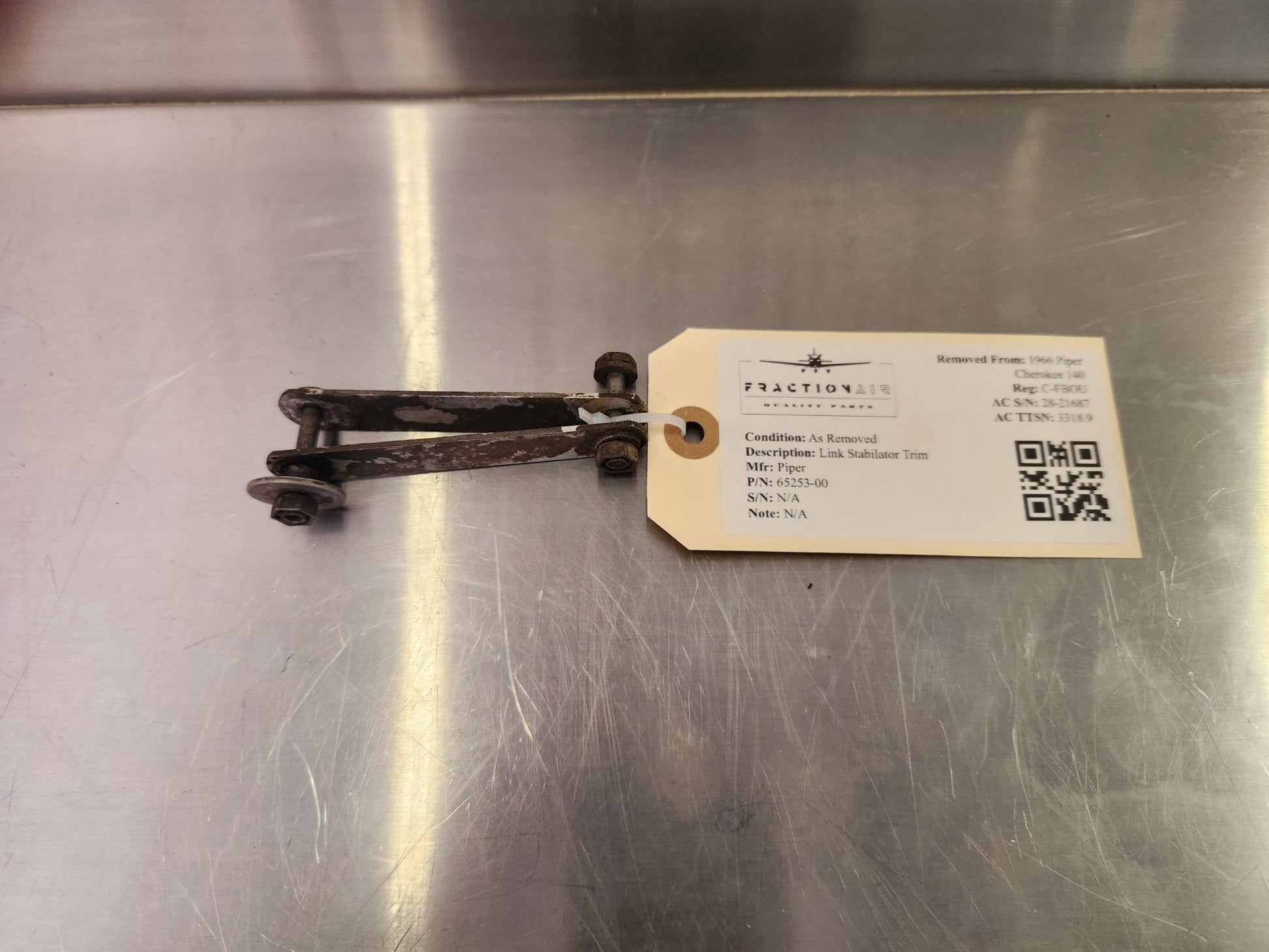 65253 - 00 1966 Piper Cherokee 140 Link Stabilator Trim | FractionAIR Parts - Aircraft Parts & Accessories