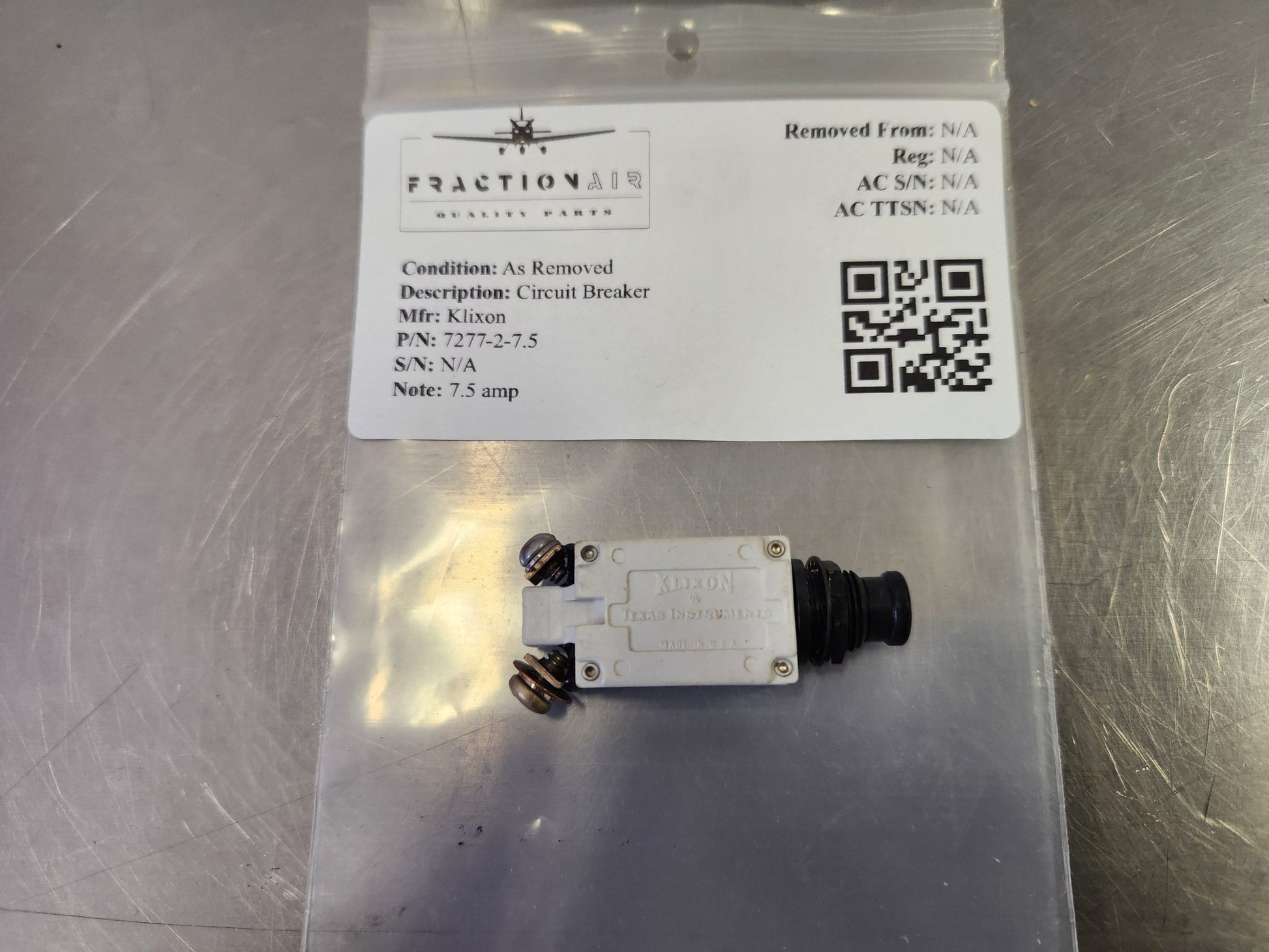 7277 - 2 - 7.5 Klixon Circuit Breaker | FractionAIR Parts - Aircraft Parts & Accessories