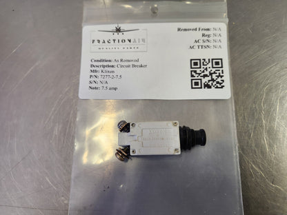 7277 - 2 - 7.5 Klixon Circuit Breaker | FractionAIR Parts - Aircraft Parts & Accessories