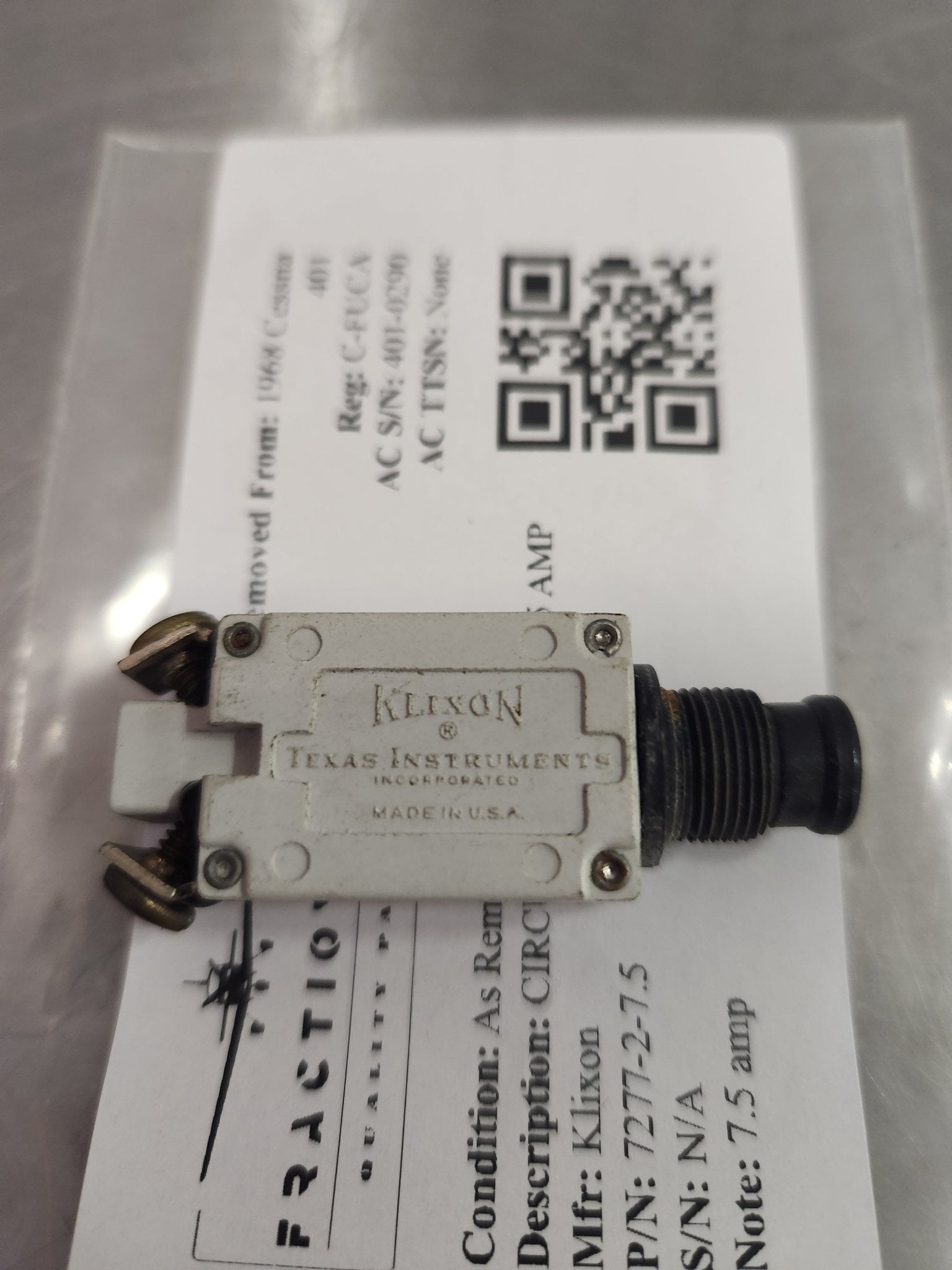 7277 - 2 - 7.5 Klixon CIRCUIT BREAKER 7.5 AMP | FractionAIR Parts - Aircraft Parts & Accessories