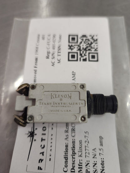 7277 - 2 - 7.5 Klixon CIRCUIT BREAKER 7.5 AMP | FractionAIR Parts - Aircraft Parts & Accessories