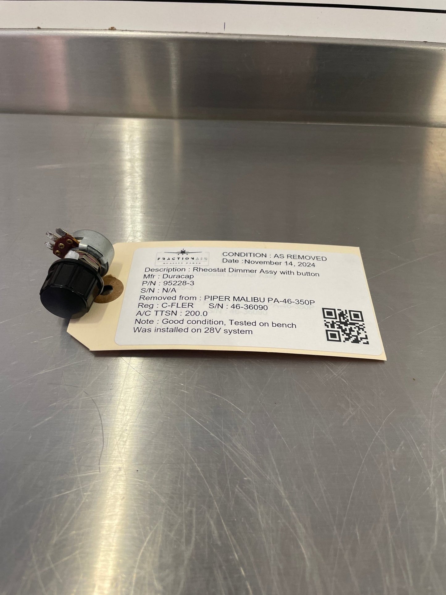 95228 - 3 Duracap Rheostat Dimmer Assy with button | FractionAIR Parts - Aircraft Parts & Accessories