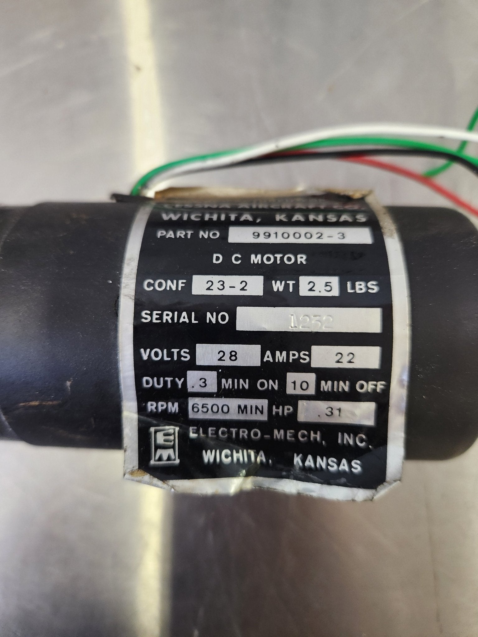 9910002 - 3 Cessna / Electro‑Mech MOTOR 28 V - 22 AMPS | FractionAIR Parts - Aircraft Parts & Accessories