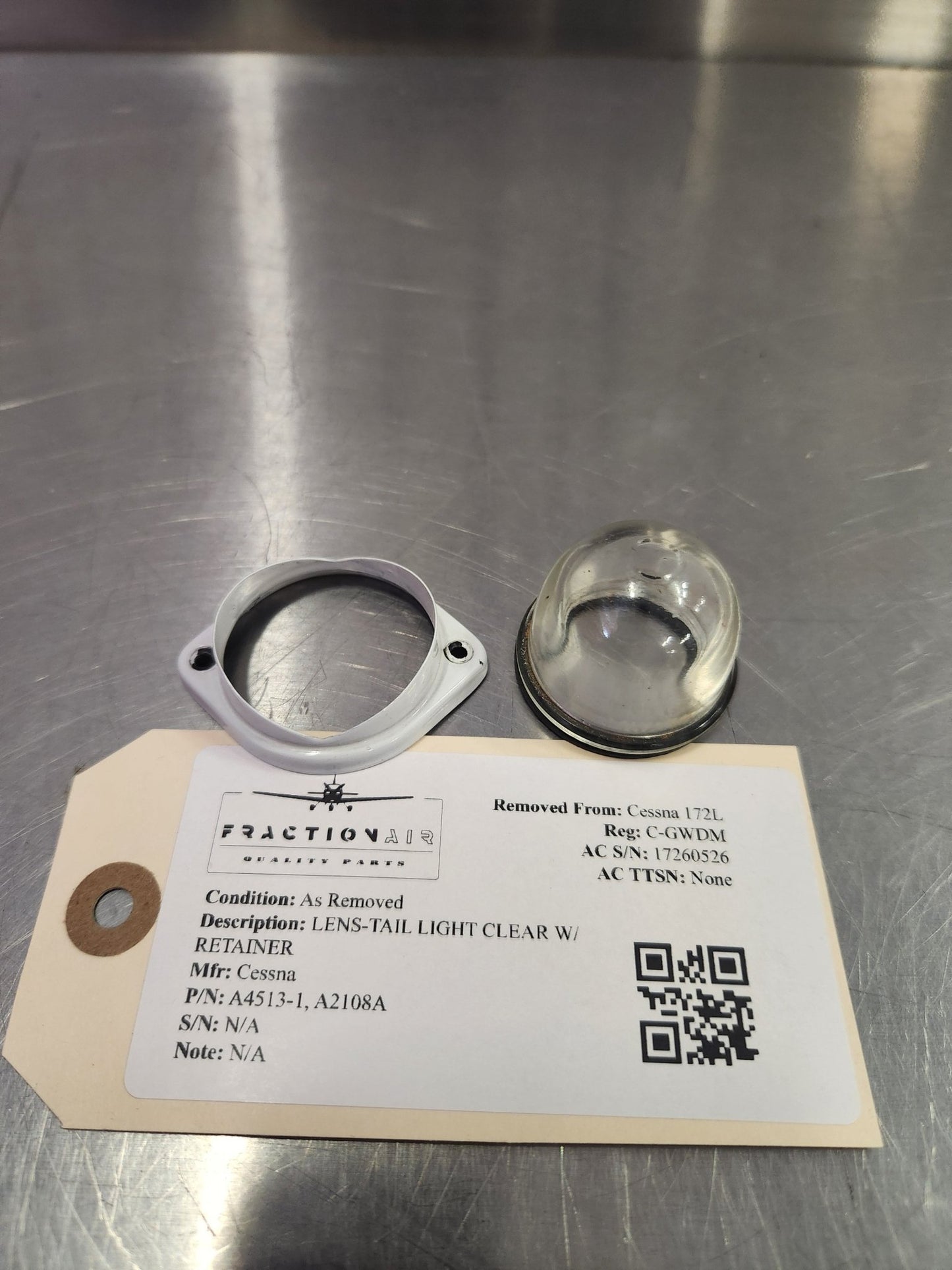 A4513 - 1, A2108A Cessna LENS - TAIL LIGHT CLEAR W/ RETAINER | FractionAIR Parts - Aircraft Parts & Accessories