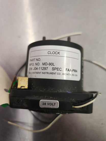 MD - 90L Mid - continent instrument co Clock Lighted | FractionAIR Parts - Aircraft Parts & Accessories