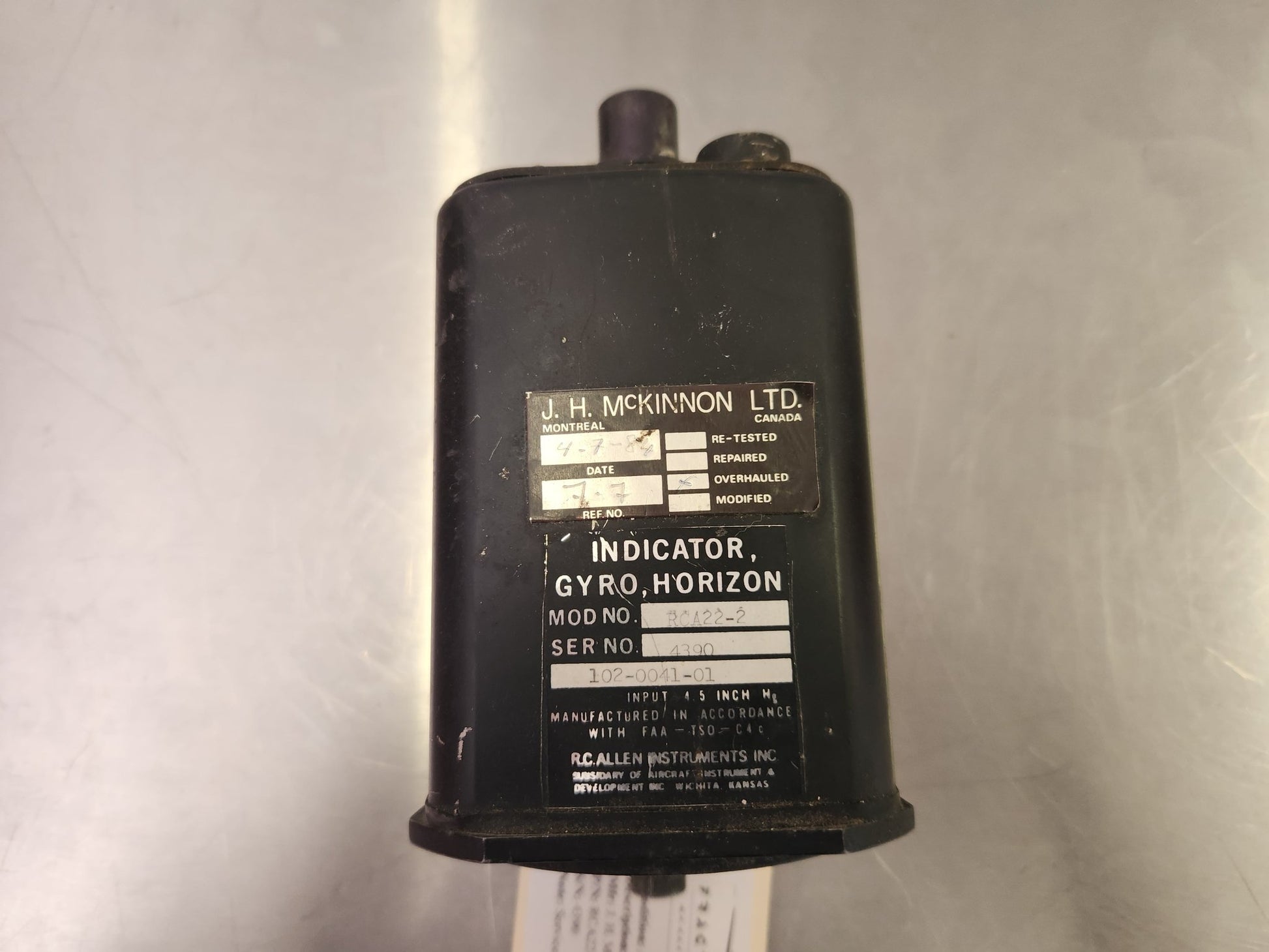 RCA22 - 2 J. H. McKinnon LTD Horizon Indicator Gyro 102 - 0041 - 01 | FractionAIR Parts - Aircraft Parts & Accessories