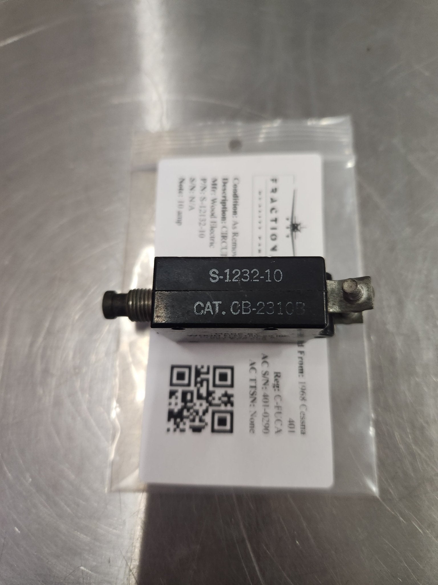 S - 12132 - 10 Wood Electric CIRCUIT BREAKER 10 AMP | FractionAIR Parts - Aircraft Parts & Accessories