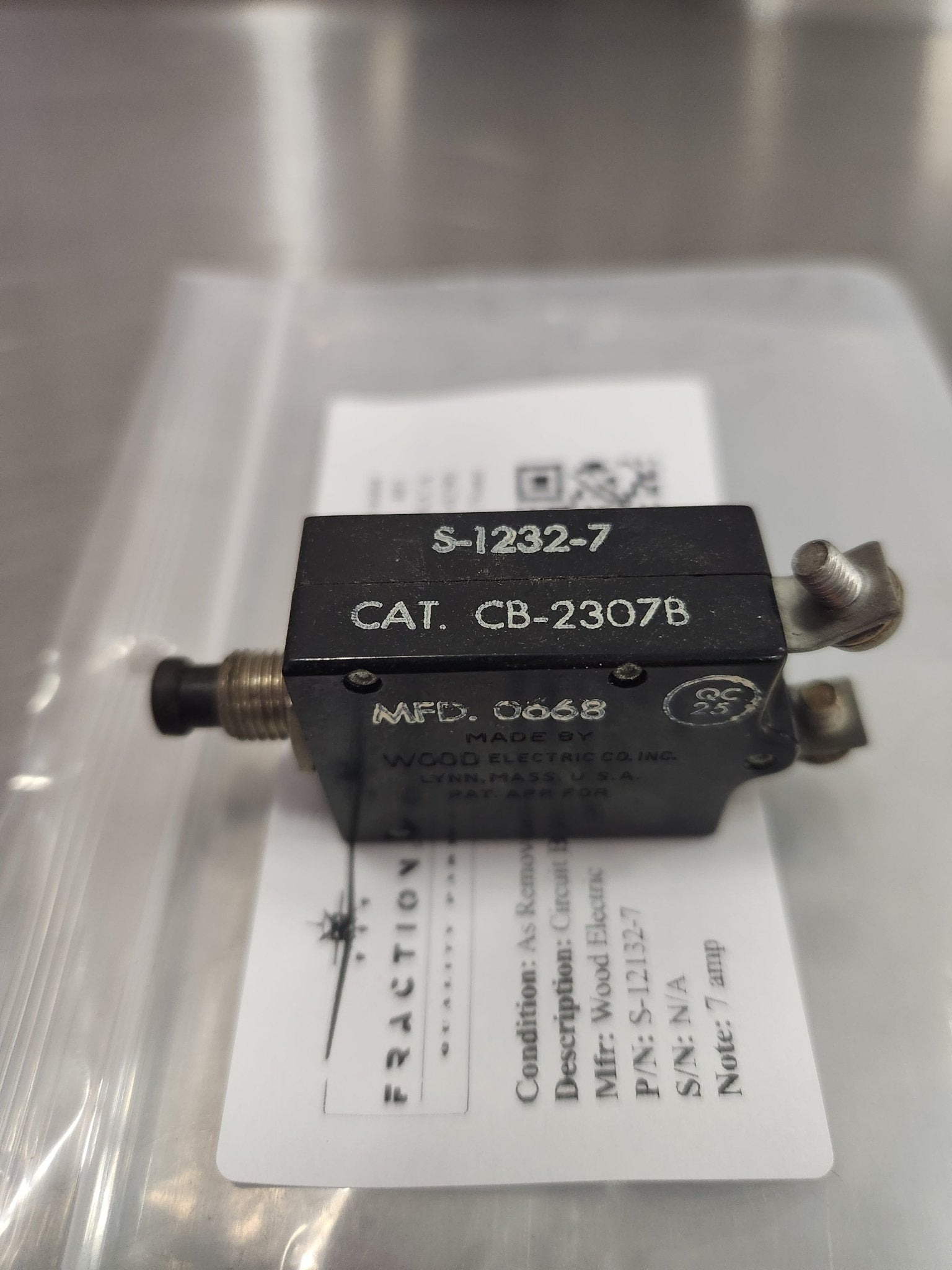 S - 12132 - 7 Wood Electric CIRCUIT BREAKER 7 AMP | FractionAIR Parts - Aircraft Parts & Accessories