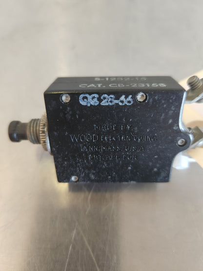 S1232 - 15 Wood Electric CIRCUIT BREAKER 15A CB - 23158 | FractionAIR Parts - Aircraft Parts & Accessories