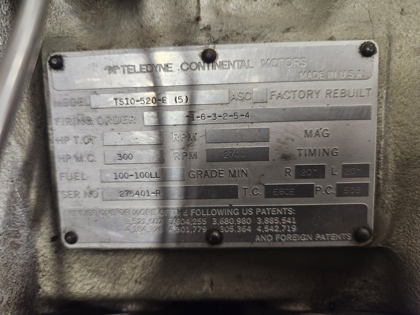 TSIO 520 - E CONTINENTAL ENGINE ASSY W/ ACCESSORIES (CORE) | FractionAIR Parts - Aircraft Parts & Accessories