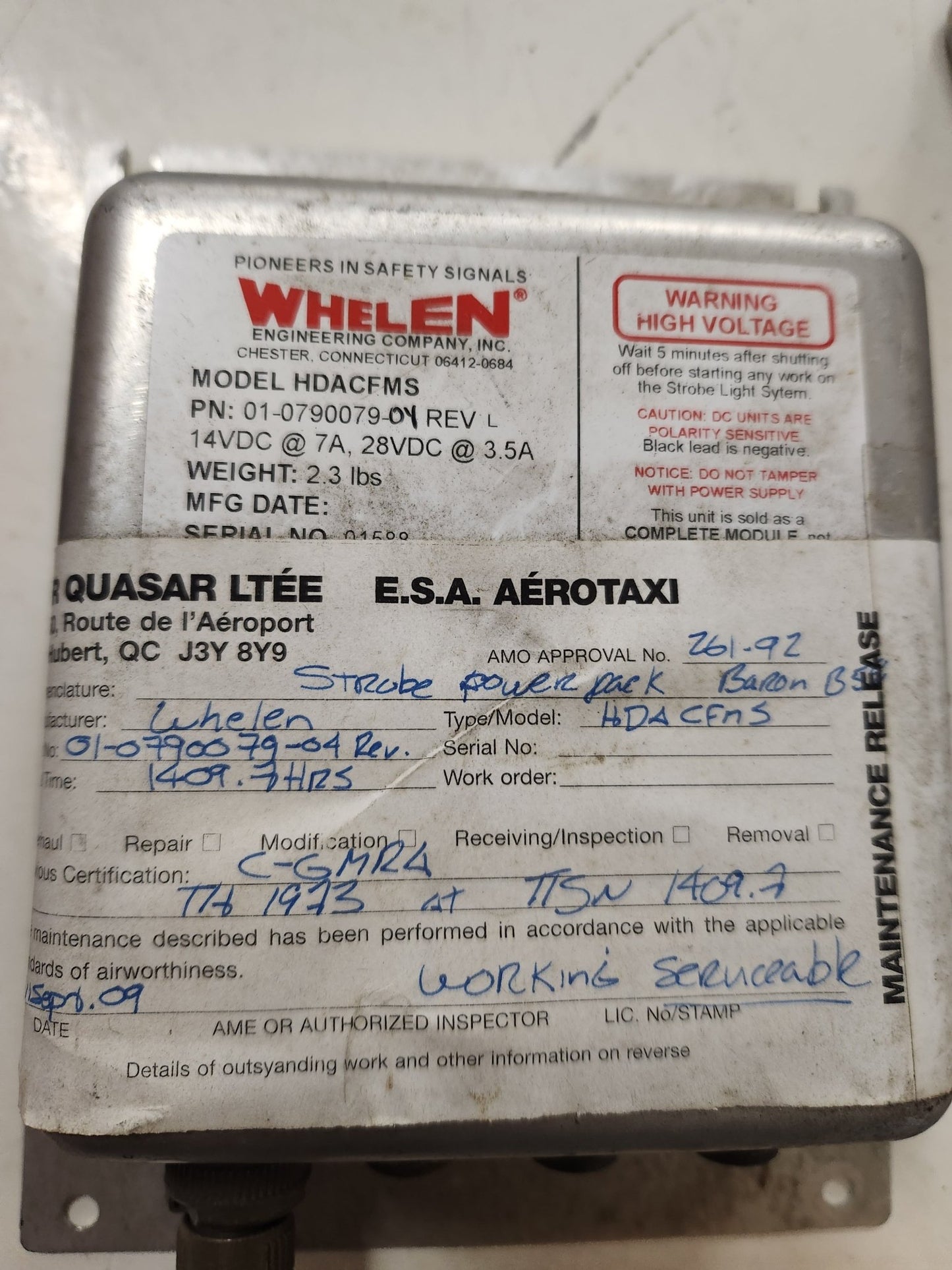 Whelen 01 - 0790079 - 04 Model HDACFMS Power Supply Assembly | FractionAIR Parts - Aircraft Parts & Accessories